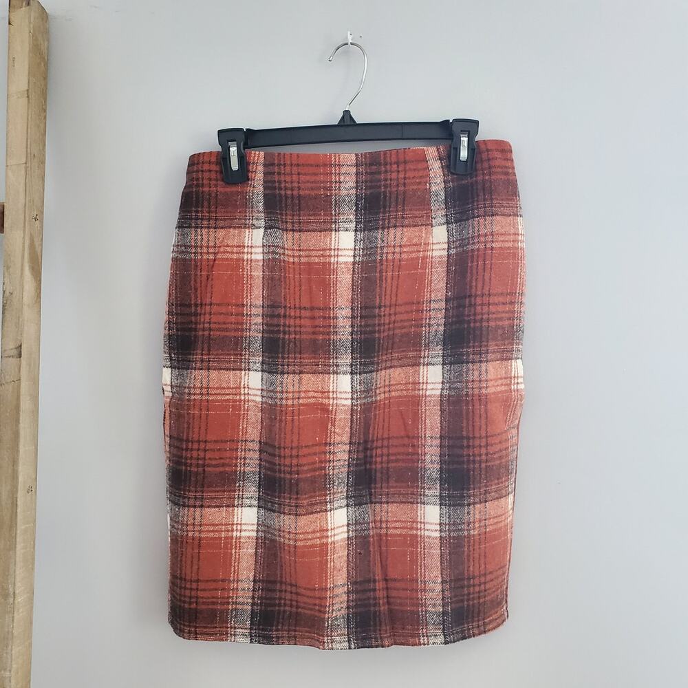 Women's Plaid Wool Straight Pencil Skirt Size L